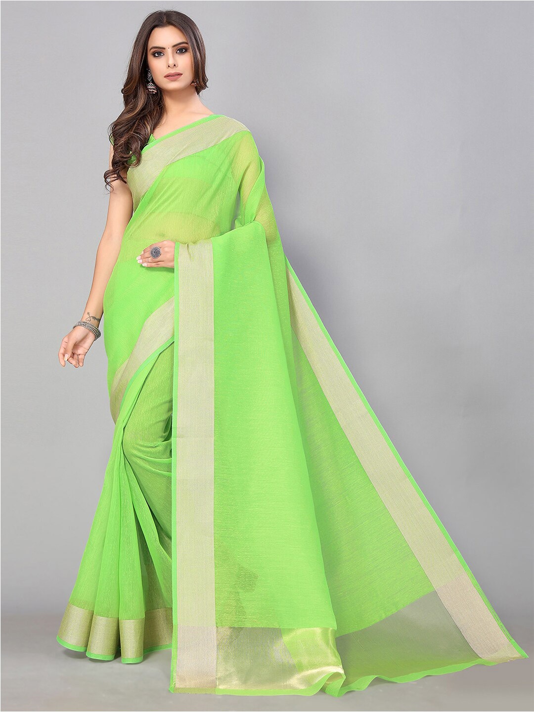 

GORGONE Sheer Zari Saree, Green