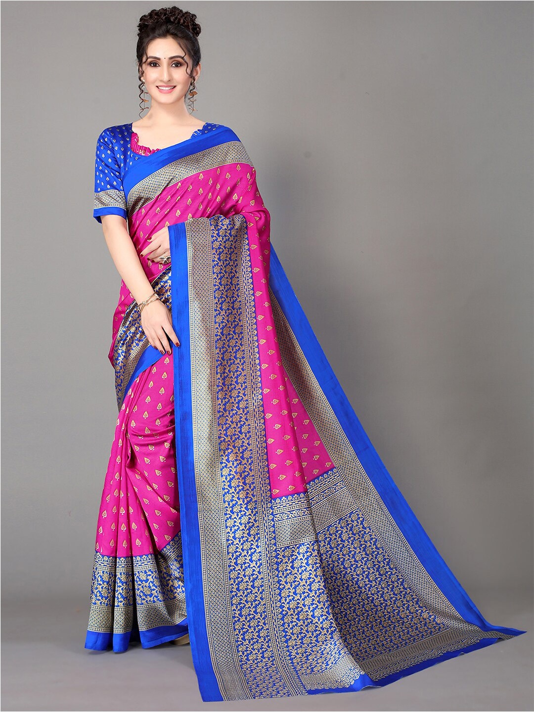 

GORGONE Ethnic Motifs Printed Saree, Pink