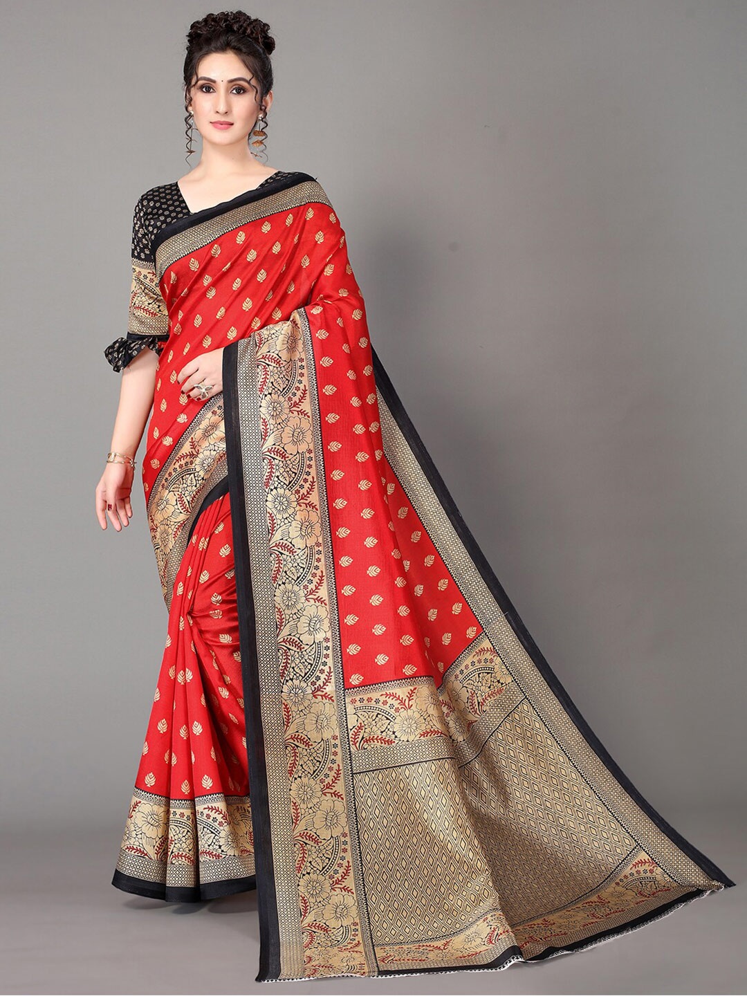 

GORGONE Ethnic Printed Saree, Red