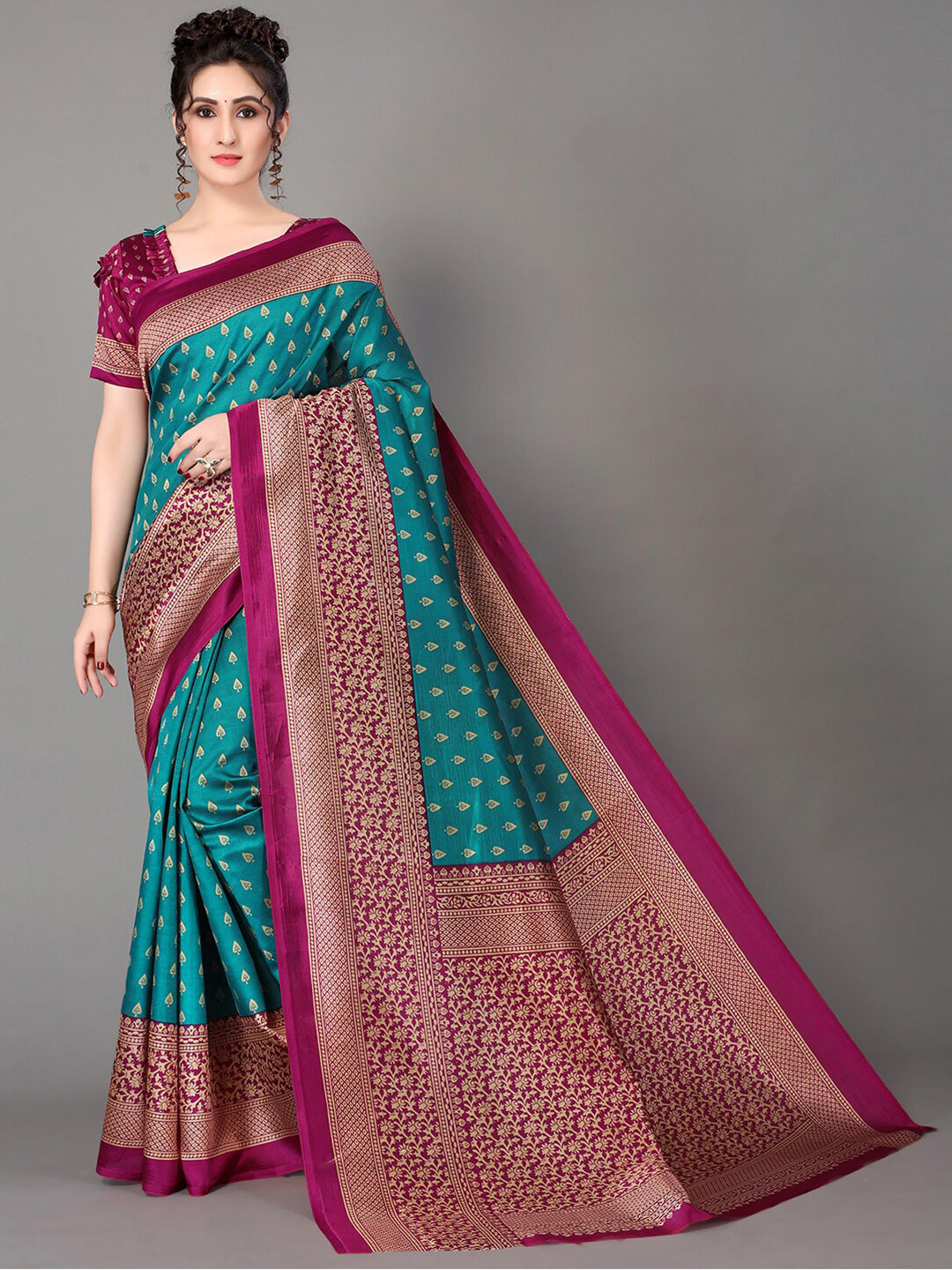 

GORGONE Ethnic Printed Saree, Teal
