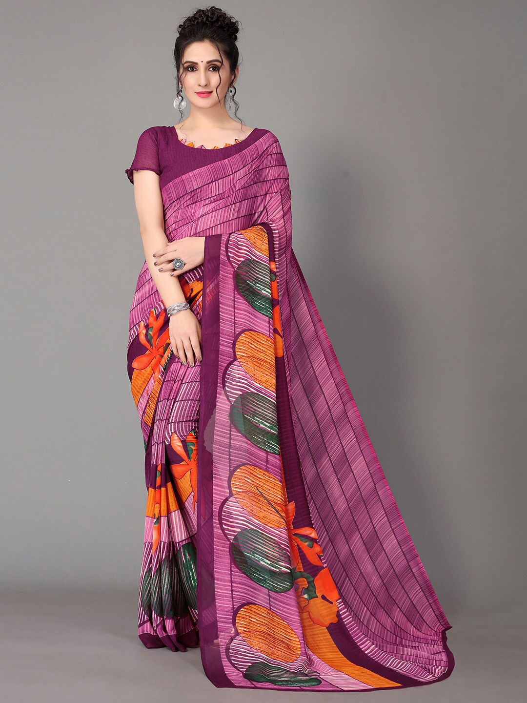 

GORGONE Abstract Printed Saree, Pink