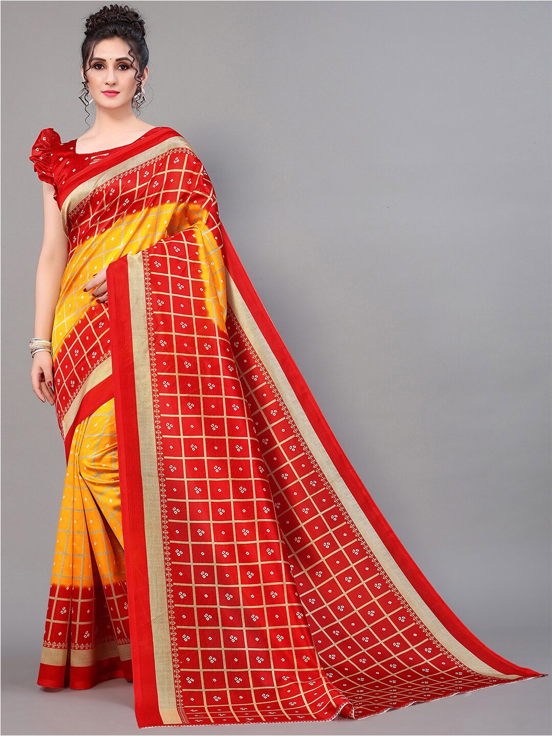 

GORGONE Bandhani Printed Saree, Yellow