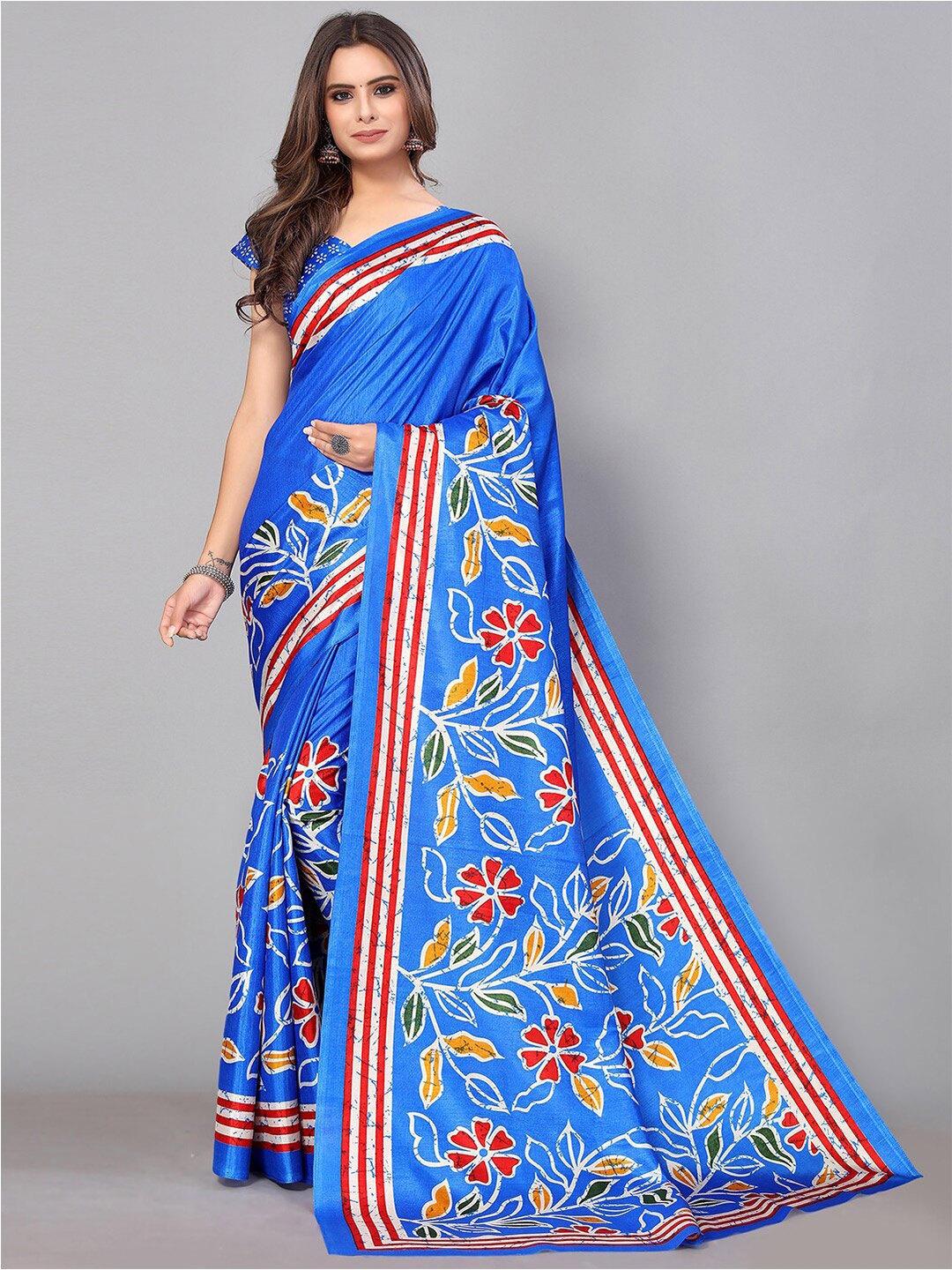 

GORGONE Floral Printed Saree, Blue
