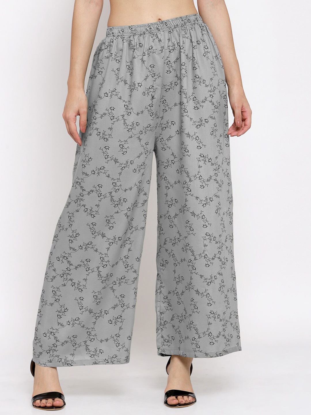 

KLOTTHE Women Floral Printed Wide Leg Palazzo, Grey