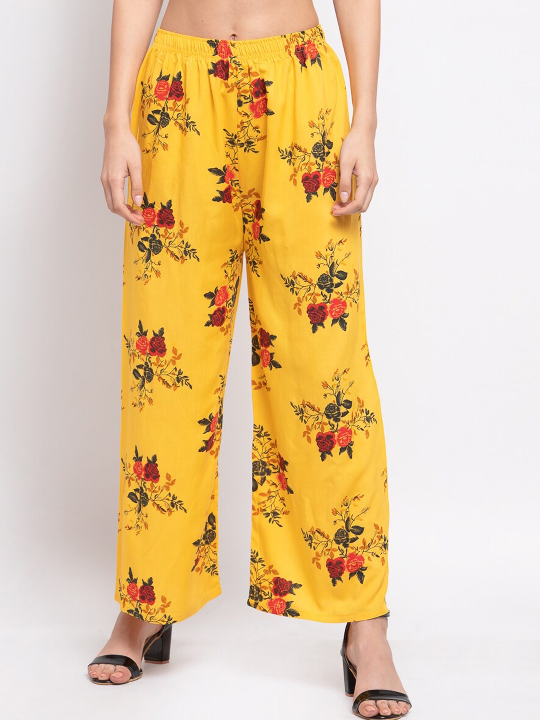 

KLOTTHE Women Floral Printed Wide Leg Palazzo, Yellow