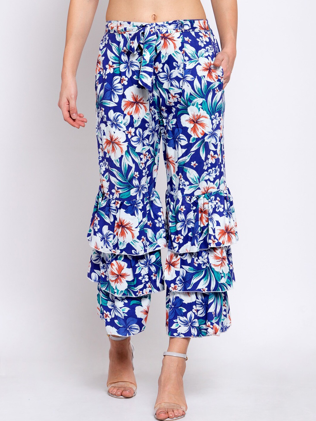 

KLOTTHE Women Floral Printed Wide Leg Palazzo, Blue