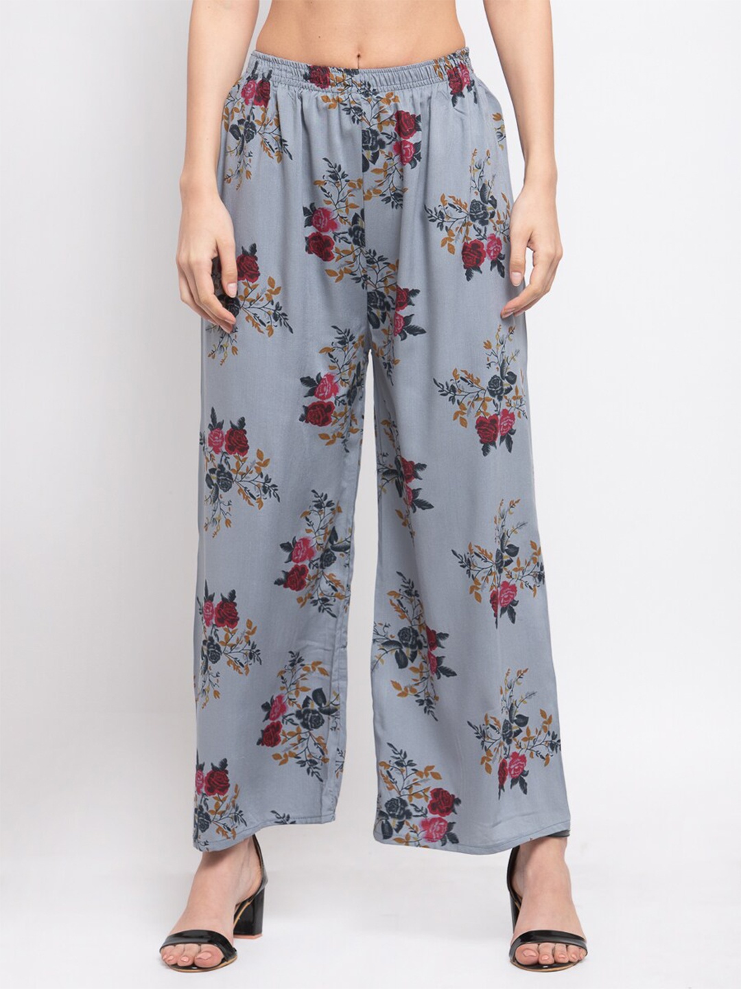 

KLOTTHE Women Floral Printed Wide Leg-Fit Palazzo, Grey