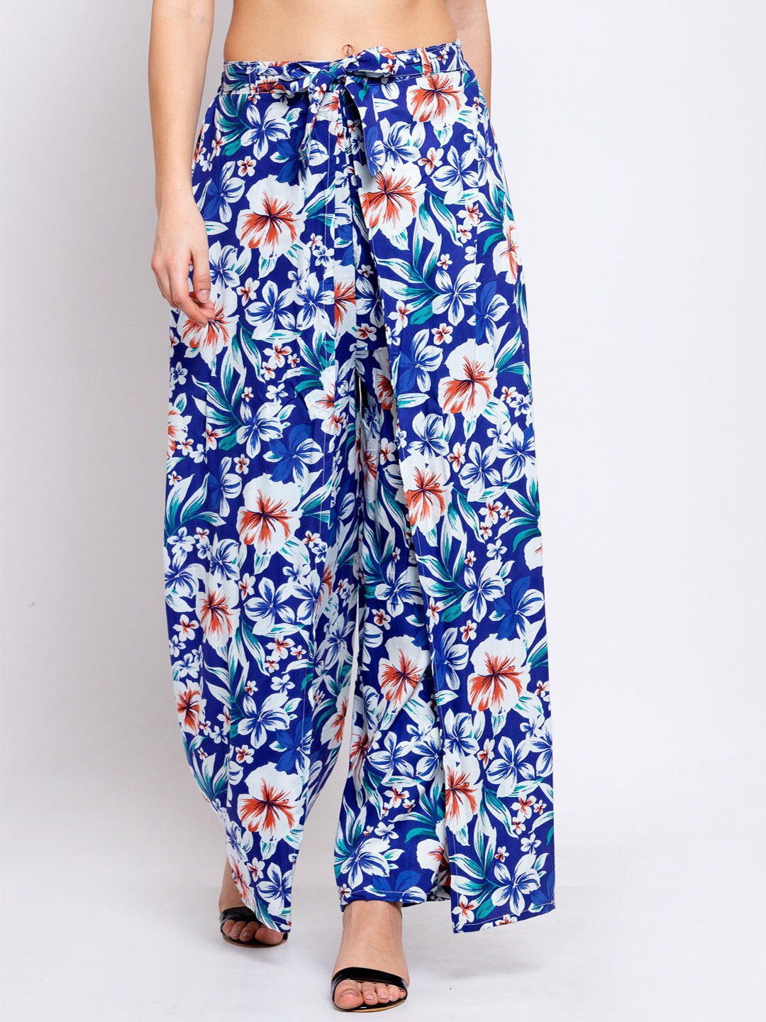 

KLOTTHE Women Floral Printed Wide Leg Palazzo, Blue