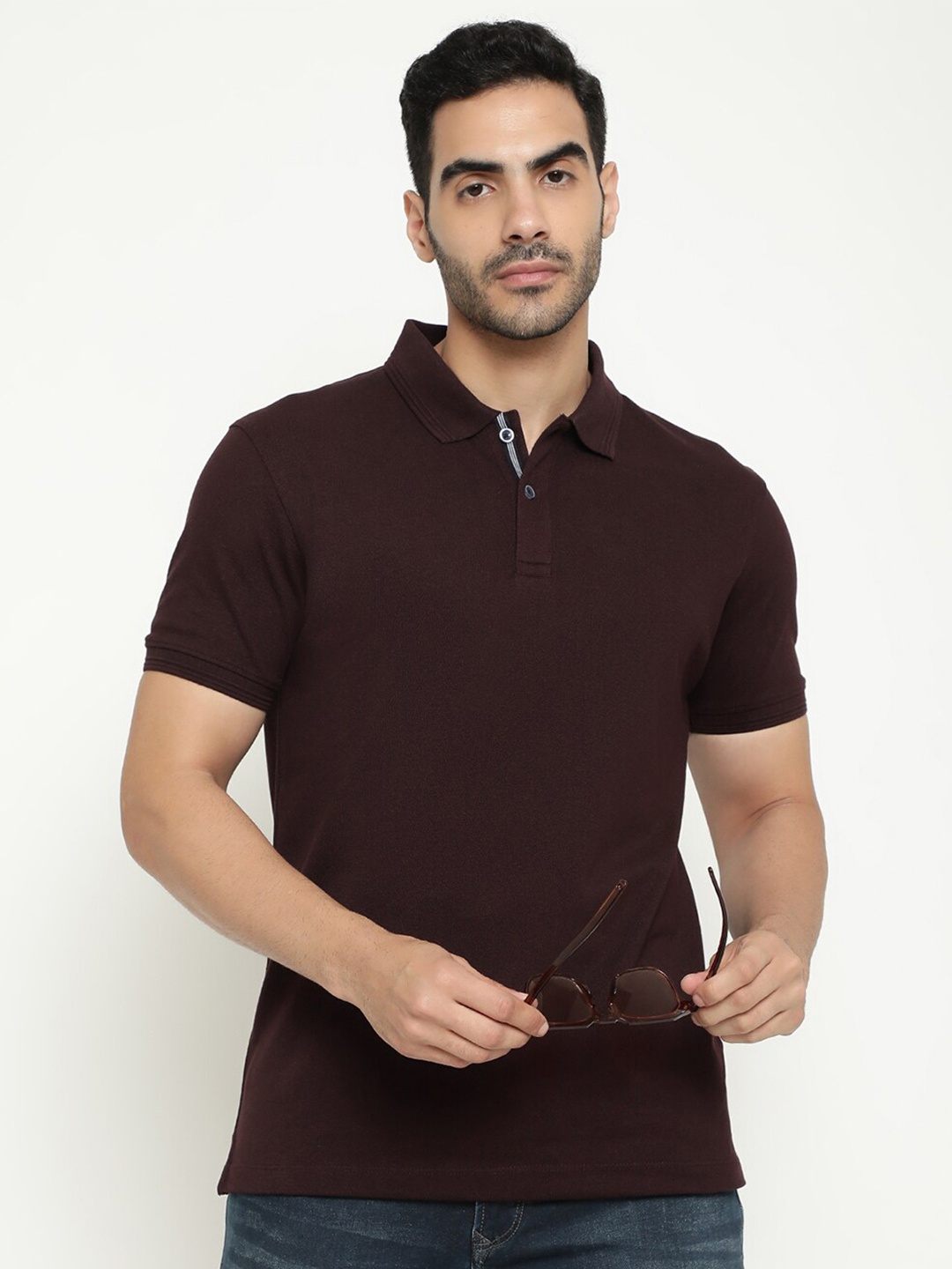 

Octave Polo Collar Cotton T-shirt, Maroon