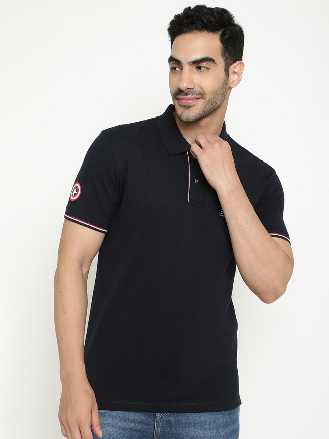 

Octave Avengers Printed Polo Collar Cotton T-shirt, Navy blue