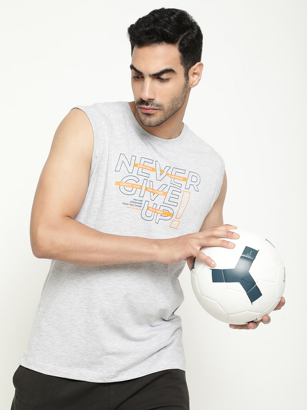 

Octave Typography Printed Round Neck T-shirt, Grey melange