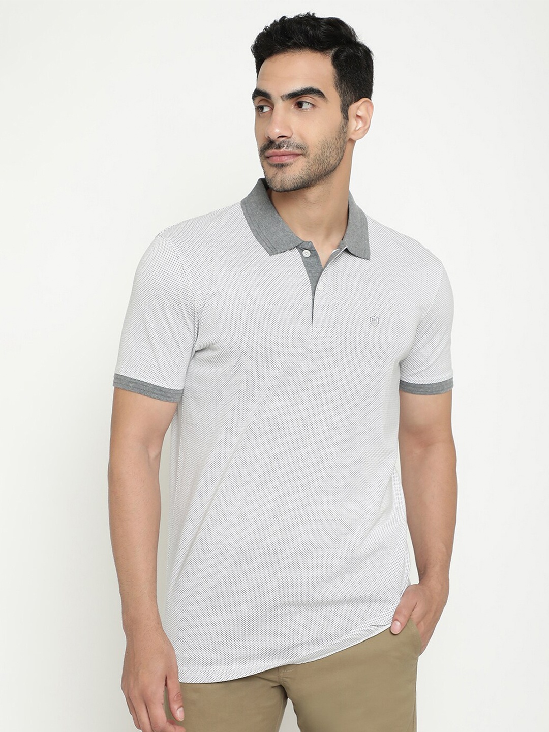 

Octave Self Design Polo Collar Cotton T-shirt, Grey