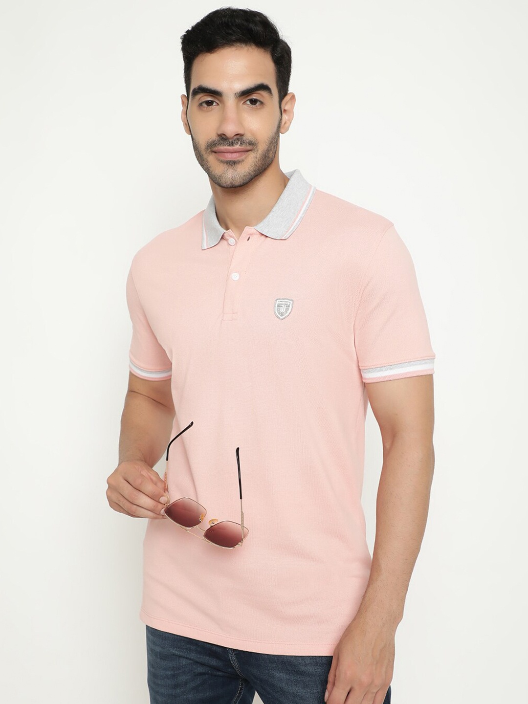 

Octave Polo Collar Cotton T-shirt, Pink