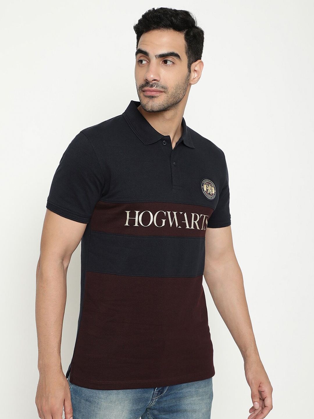 

Octave Typography Printed Polo Collar Cotton T-shirt, Burgundy