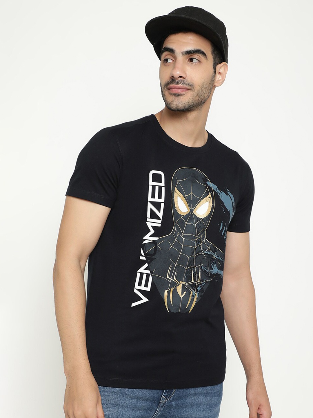 

Octave Spider Man Printed Round Neck Cotton T-shirt, Navy blue