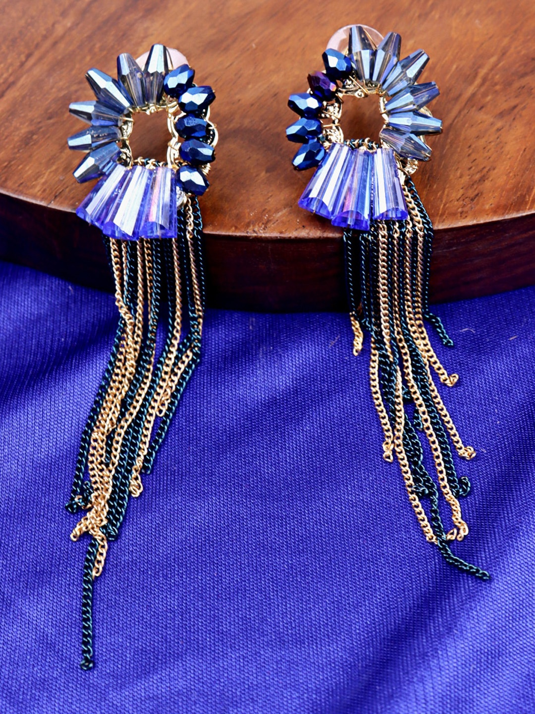 

VAGHBHATT Gold-Plated Crystal Studded Tasselled Drop Earrings