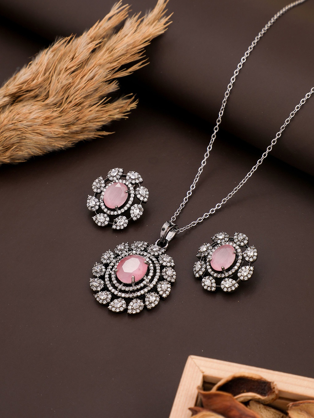 

Vita Bella Silver-Plated American Diamond-Studded Jewellery Set