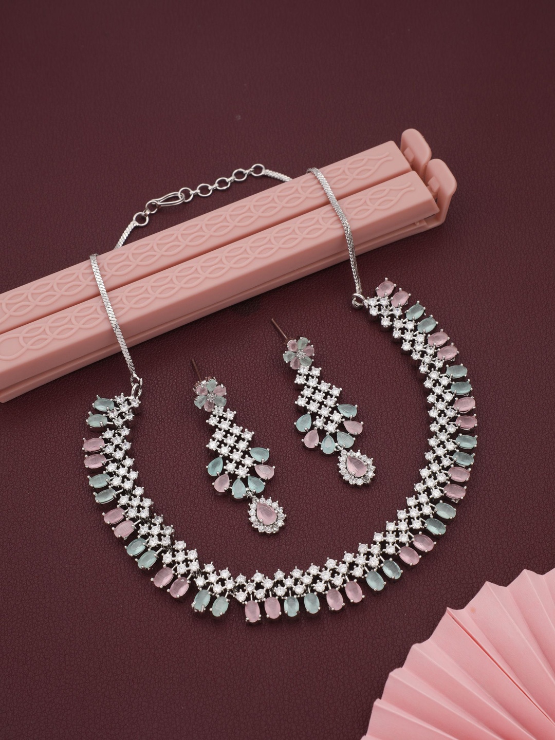 

Vita Bella Silver-Plated American Diamond Jewellery Set
