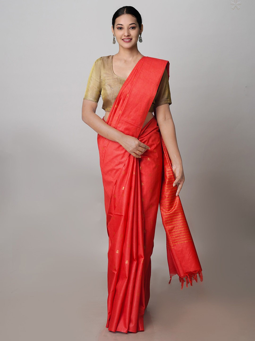 

Unnati Silks Ethnic Motifs Woven Design Silk Cotton Chanderi Saree, Orange