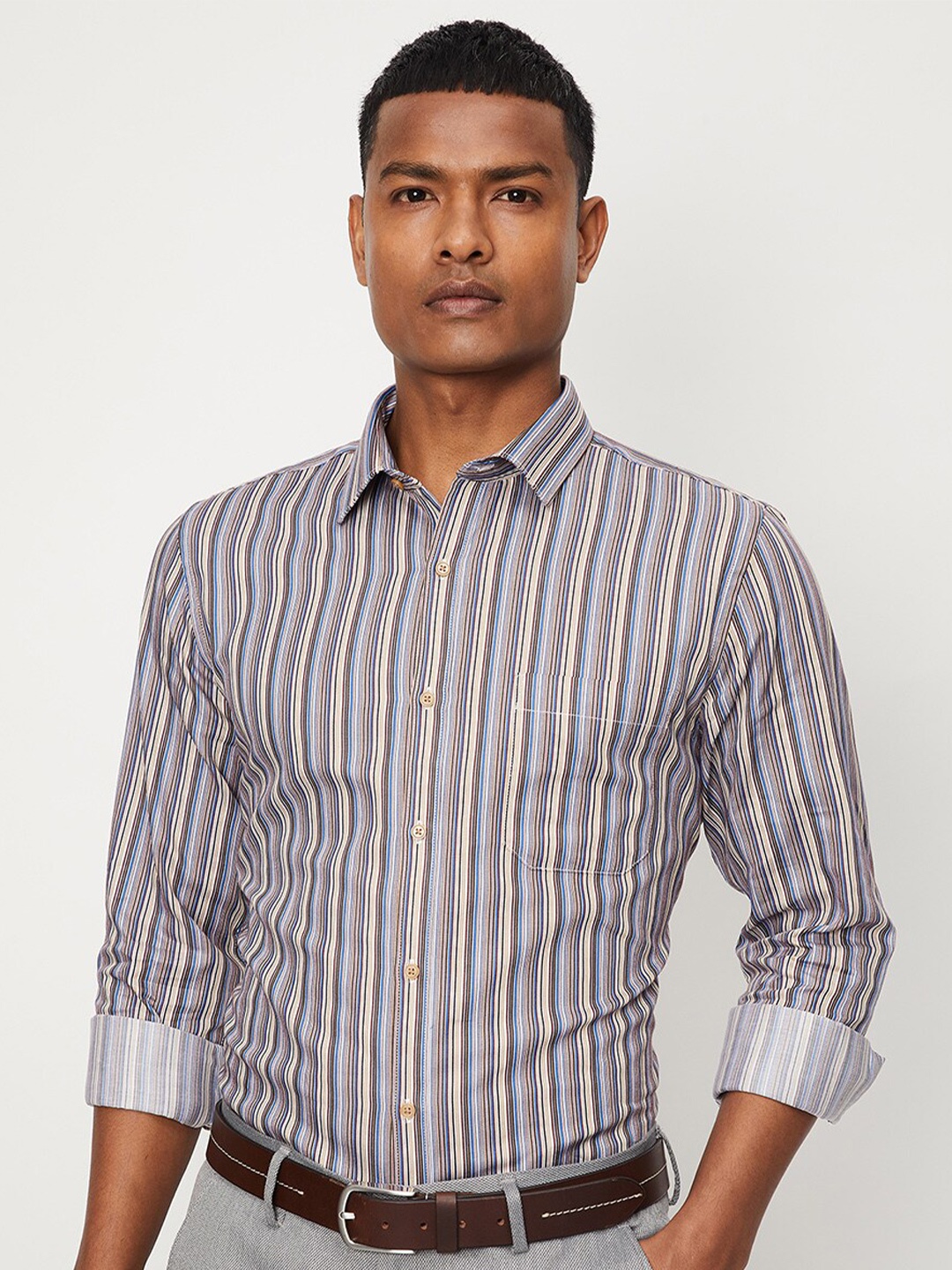 

max Vertical Striped Pure Cotton Casual Shirt, Beige