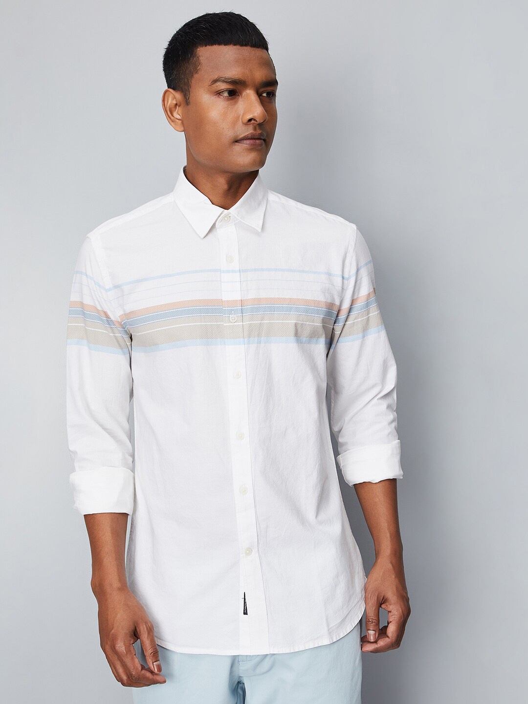 

max Horizontal Striped Pure Cotton Casual Shirt, White