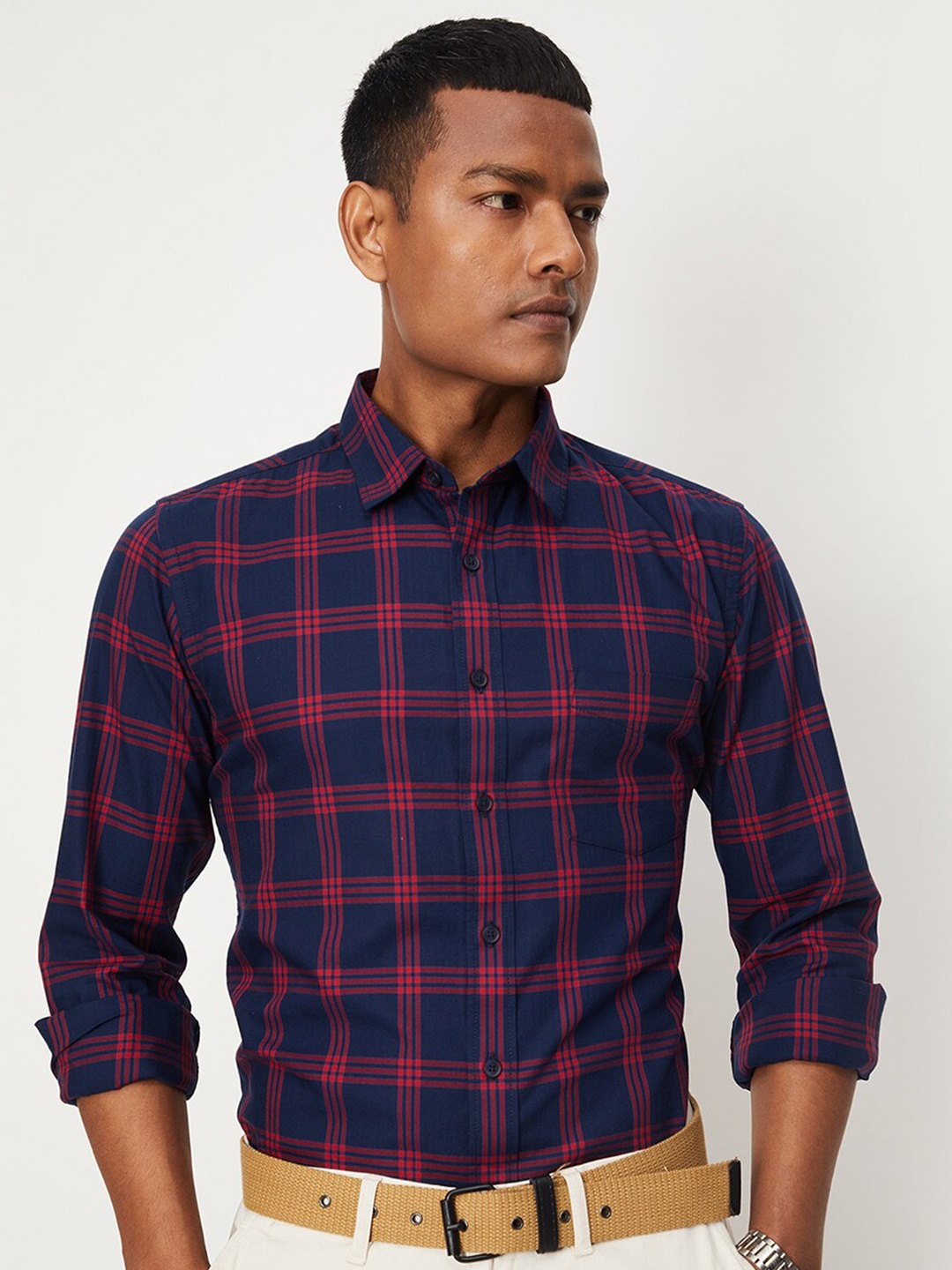 

max Tartan Checked Pure Cotton Casual Shirt, Red