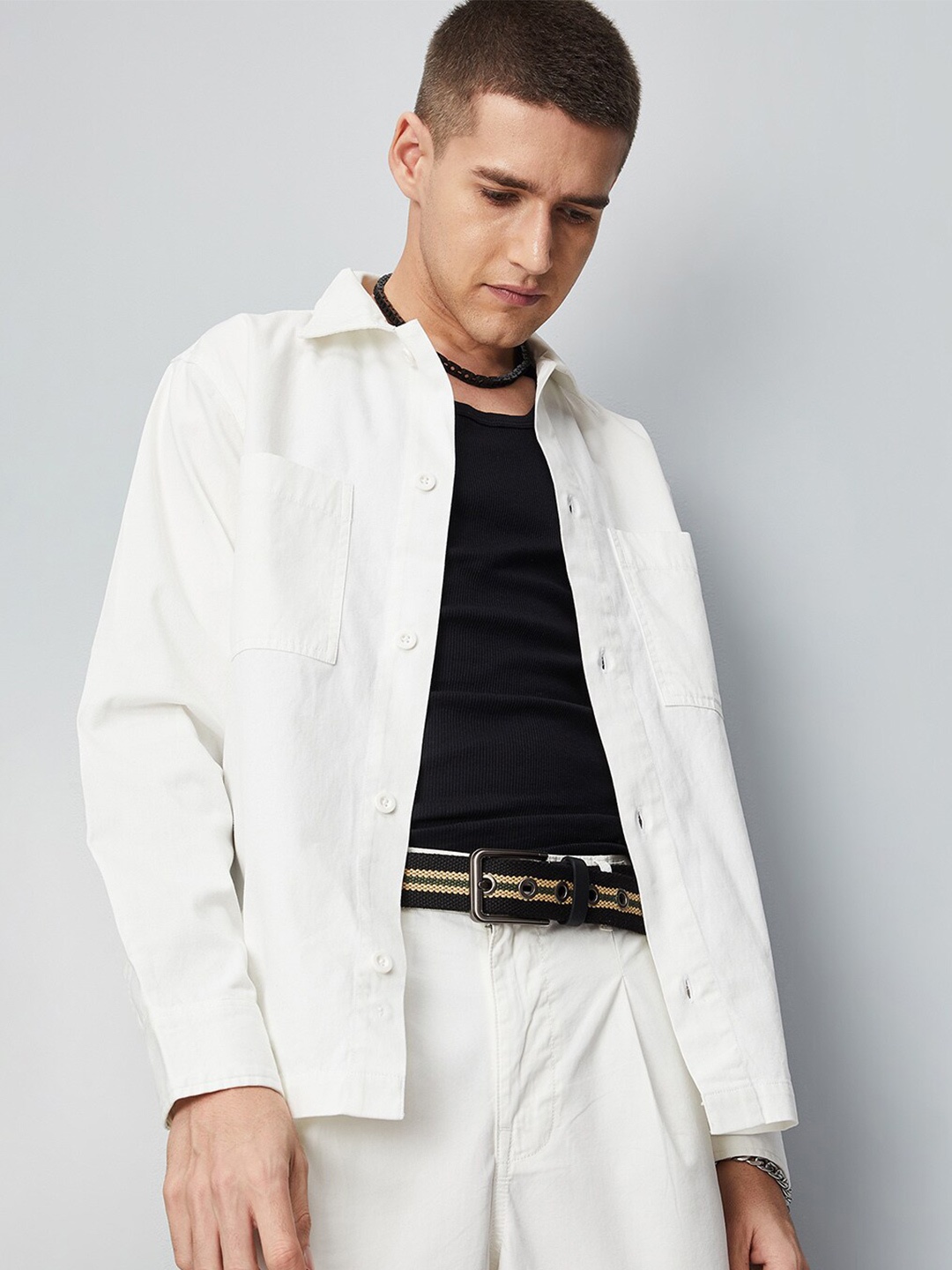 

max Spread Collar Pure Cotton Shirt, White