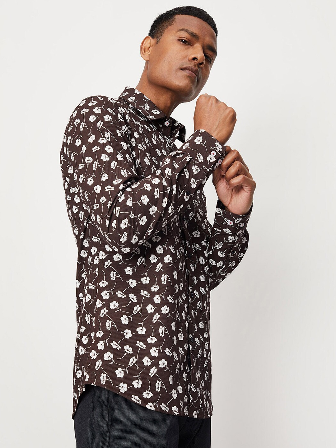 max Floral Printed Pure Cotton Shirt, Brown