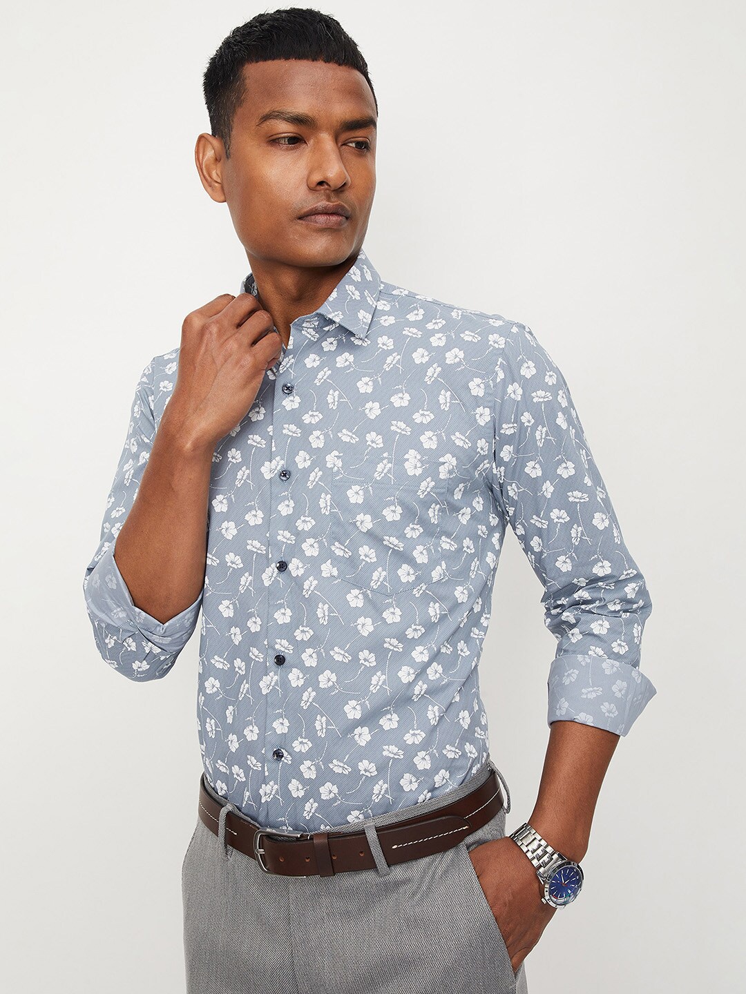 

max Floral Printed Pure Cotton Casual Shirt, Grey