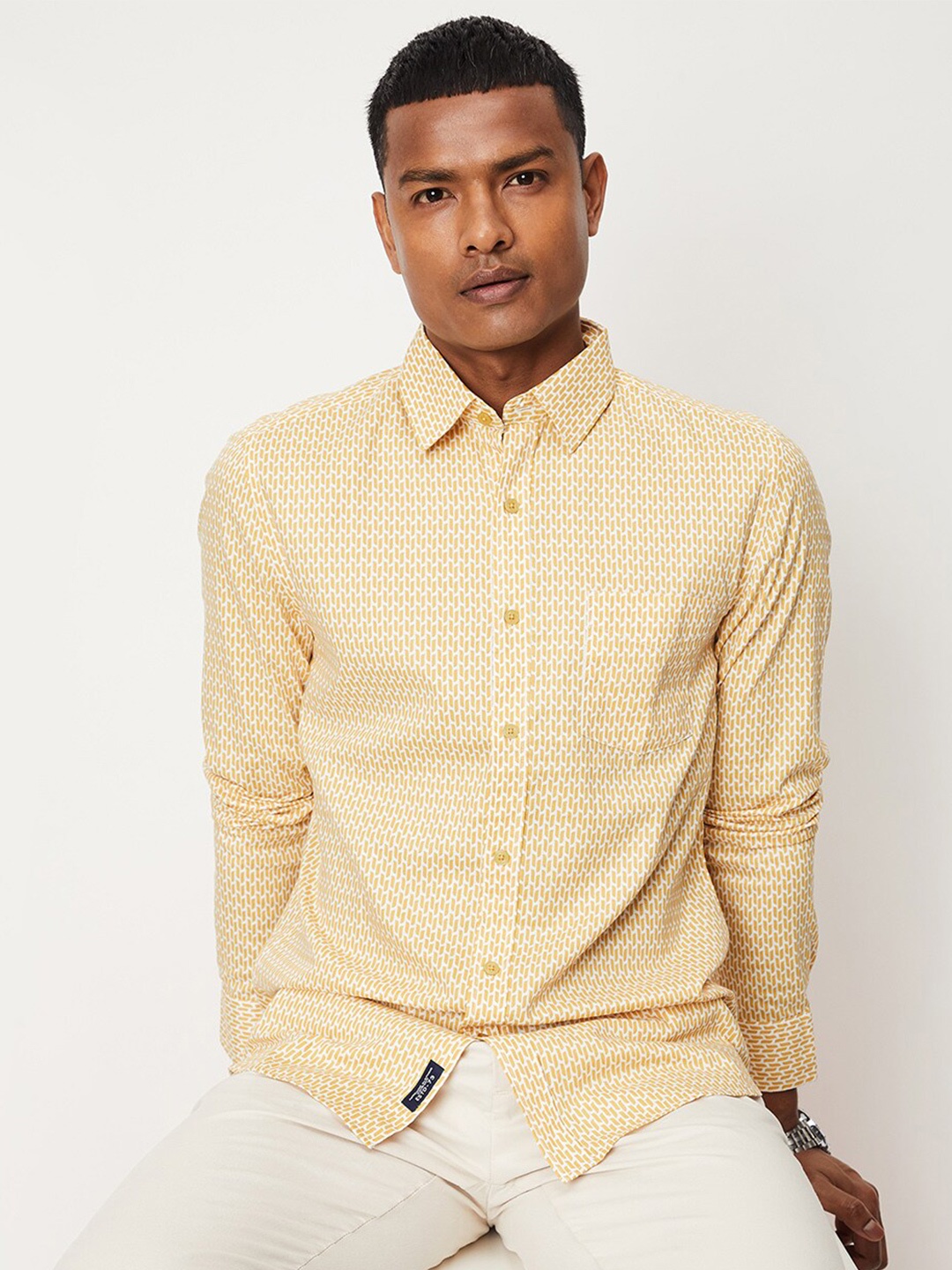 

max Conversational Printed Pure Cotton Casual Shirt, Yellow