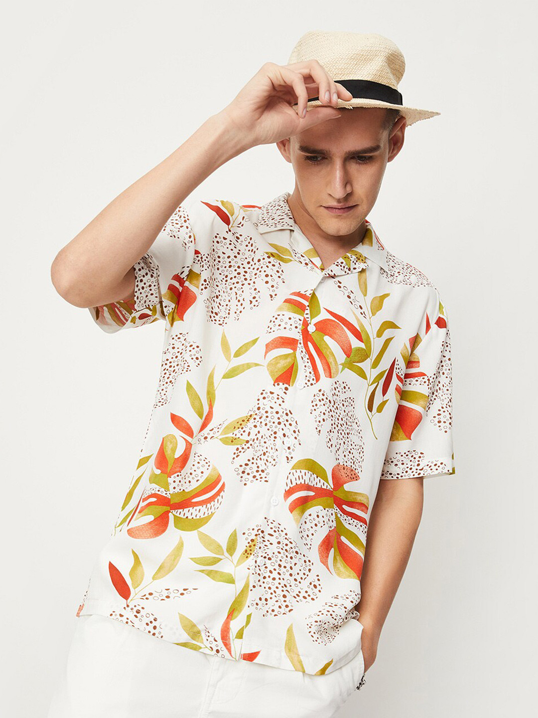 

max Floral Printed Casual Shirt, Off white