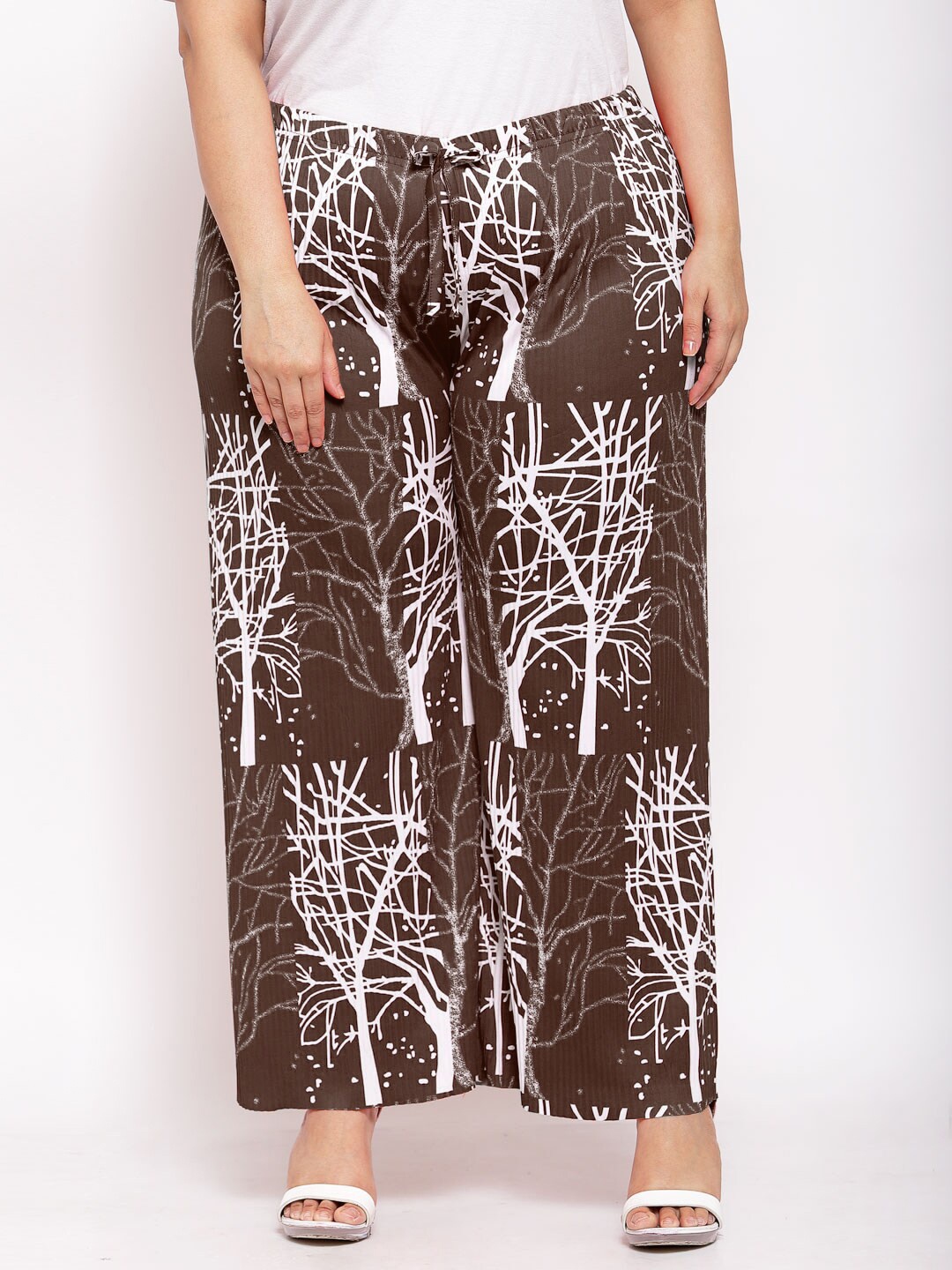 

KLOTTHE Women Plus Size Abstract Printed Wide Leg Palazzo, Brown