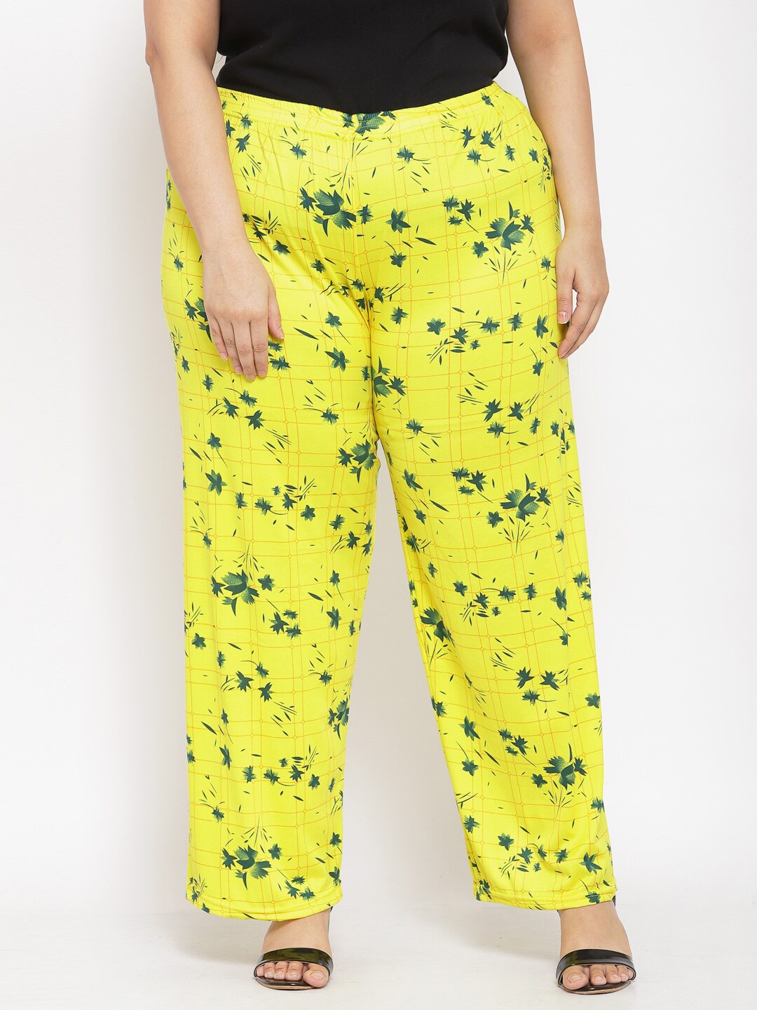 

KLOTTHE Women Plus Size Floral Printed Wide Leg-Fit Palazzo, Yellow