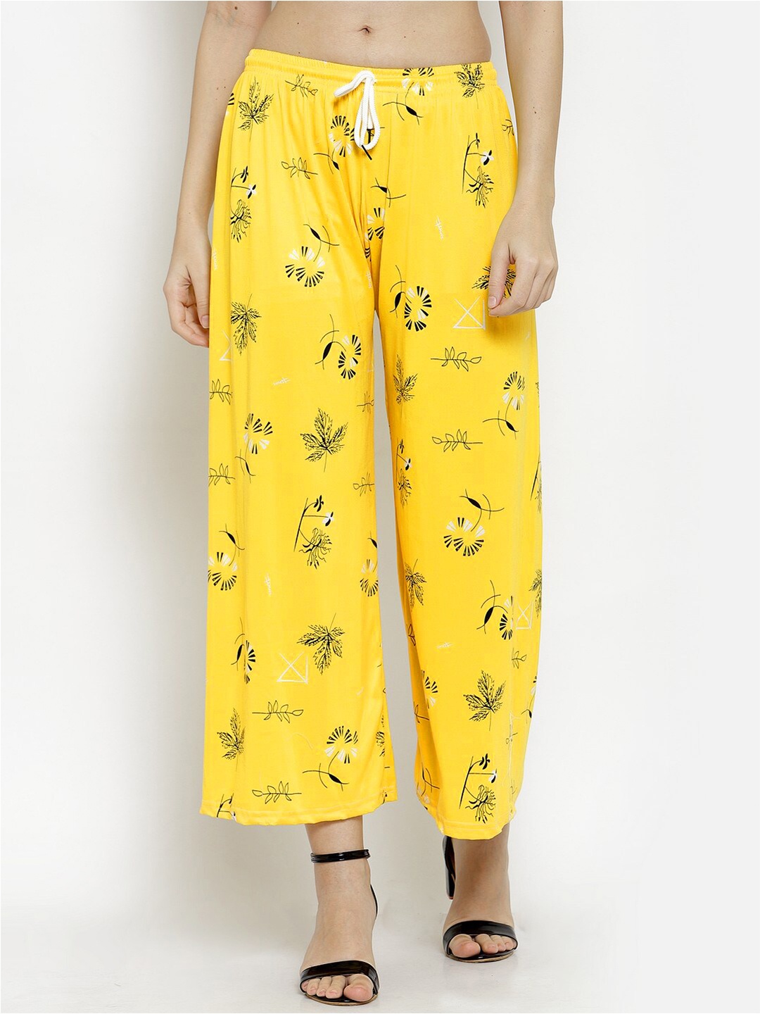 

KLOTTHE Women Floral Printed Wide Leg-Fit Palazzo, Yellow