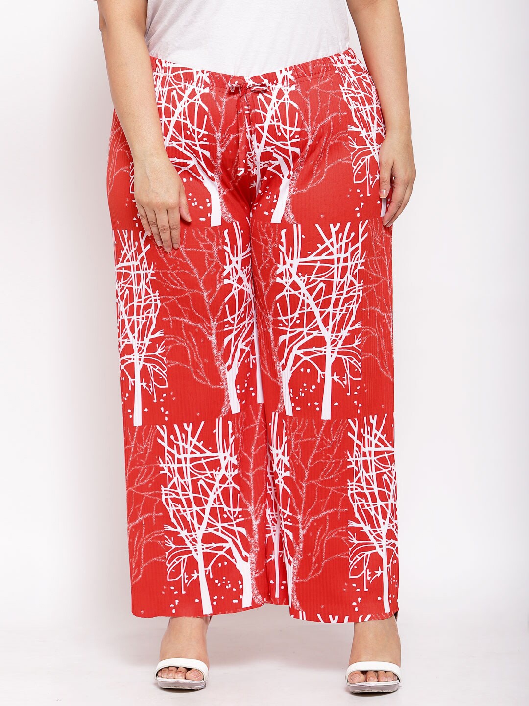 

KLOTTHE Women Plus Size Printed Wide Leg-Fit Palazzo, Red