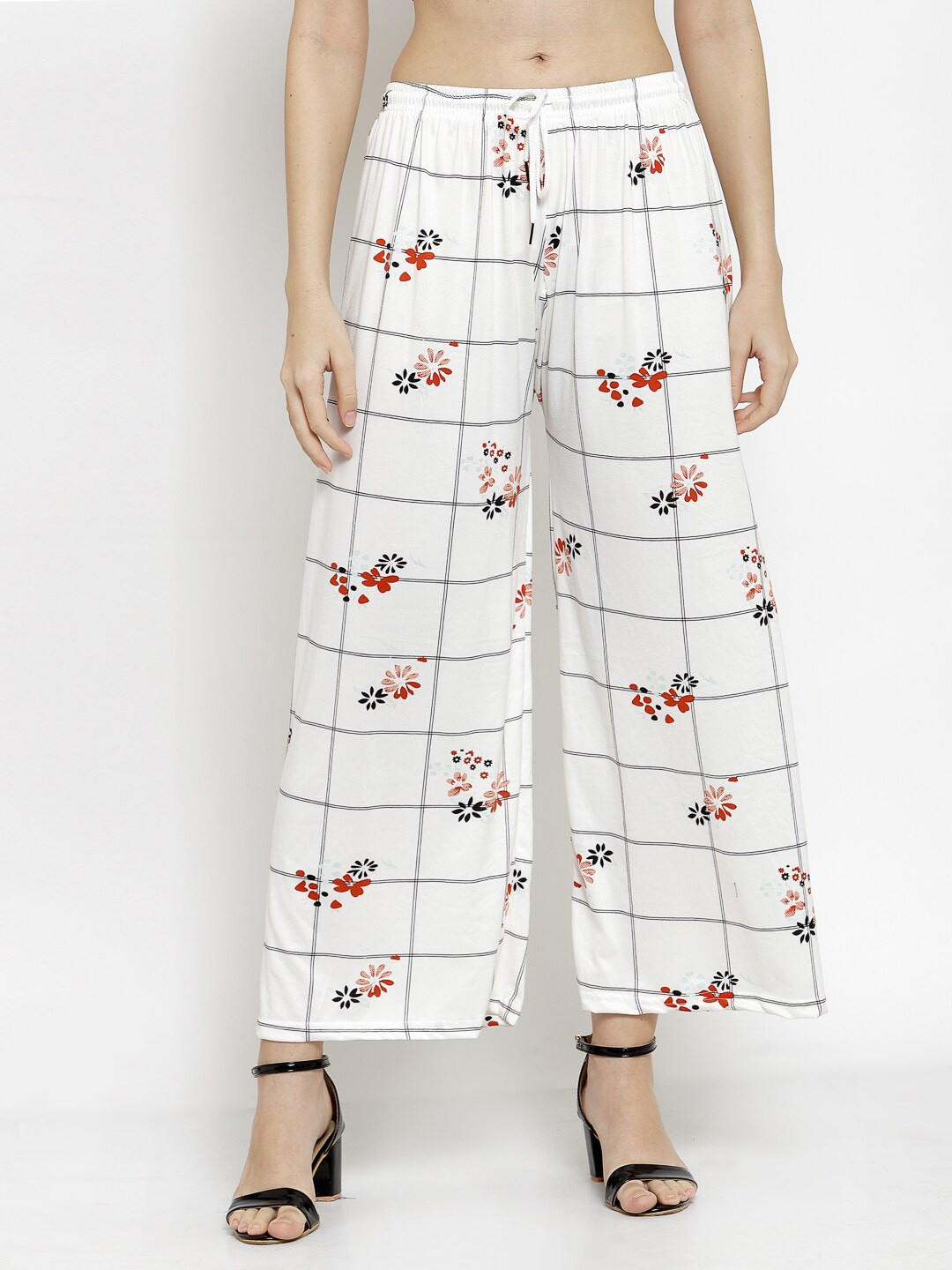 

KLOTTHE Women Printed Wide Leg Palazzo, White