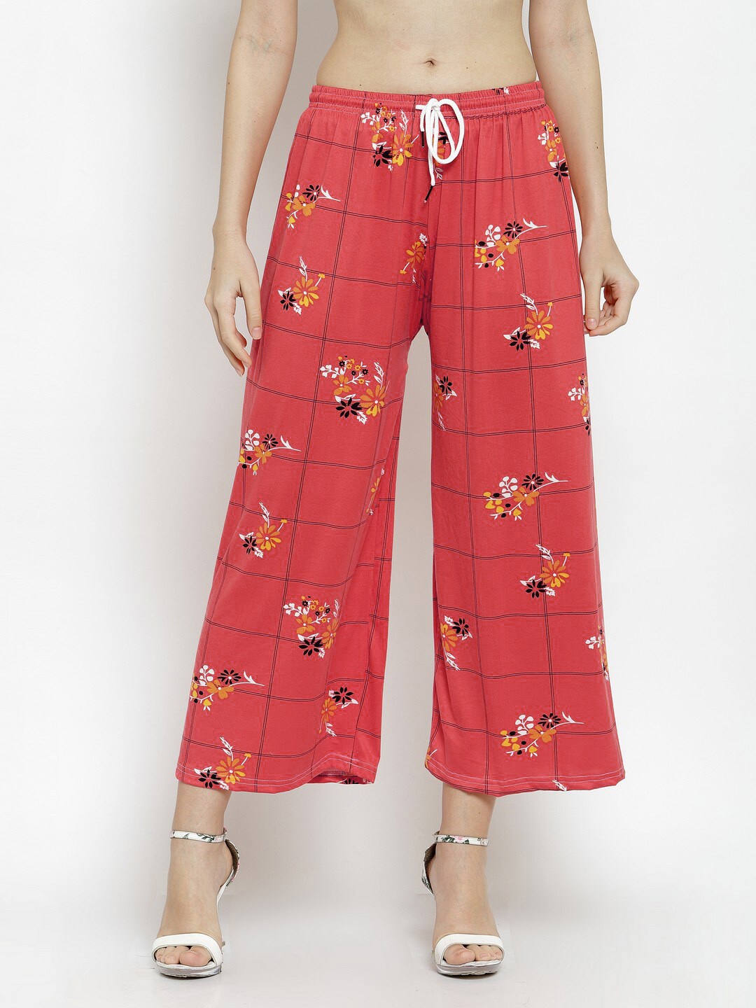 

KLOTTHE Women Floral Printed Wide Leg Palazzo, Red