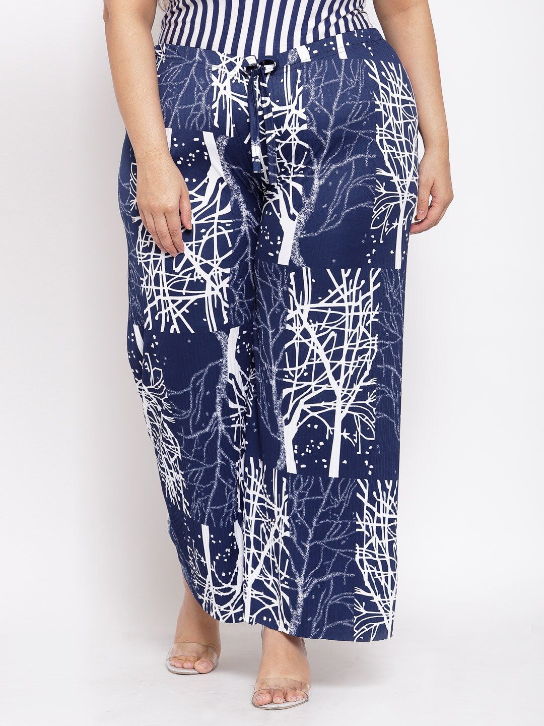 

KLOTTHE Women Plus Size Printed Wide Leg Palazzo, Blue