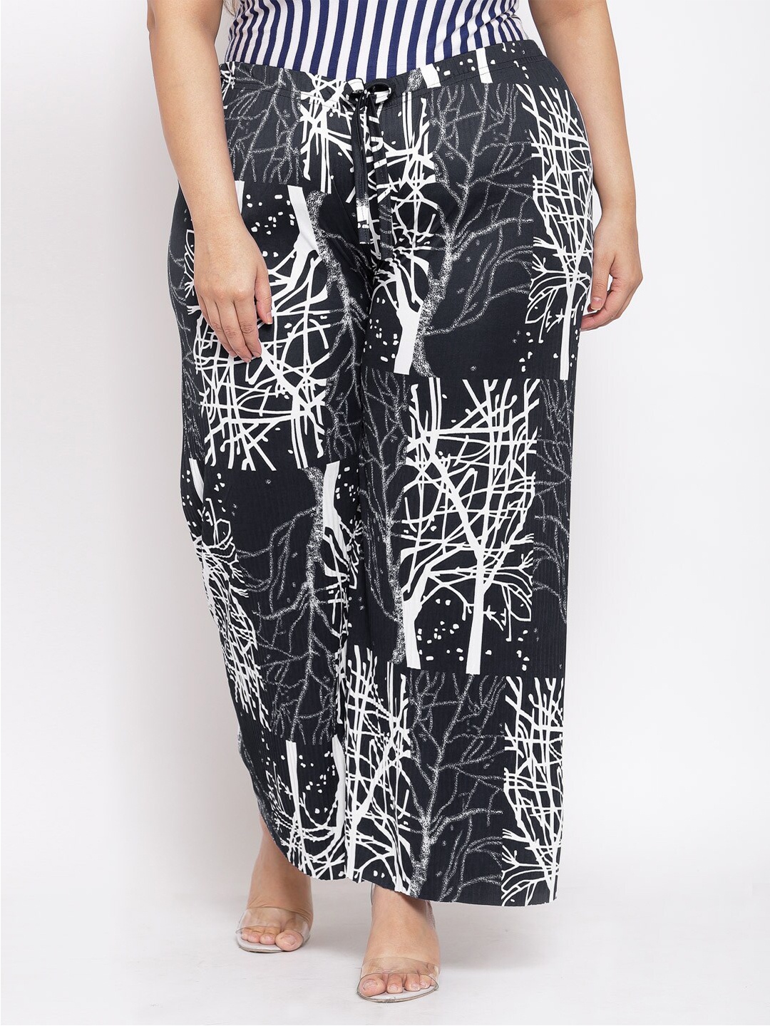 

KLOTTHE Women Plus Size Printed Wide-Leg Palazzo, Black
