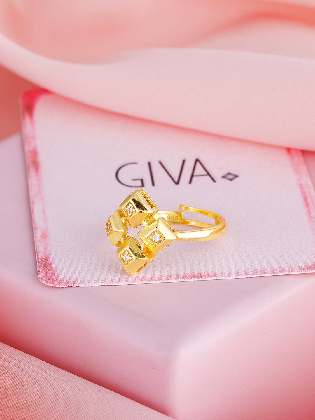 

GIVA 925 Sterling Silver Gold-Plated & Zircons Studded Adjustable Finger Ring