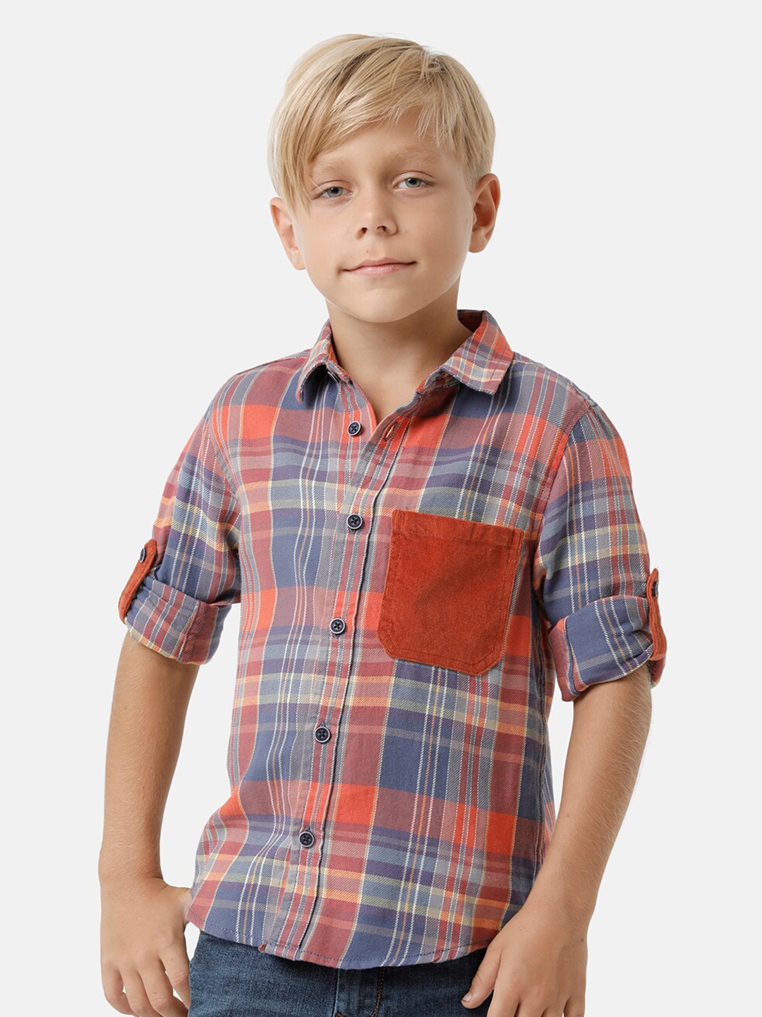 

KATE & OSCAR Boys Smart Tartan Checked Cotton Casual Shirt, Orange