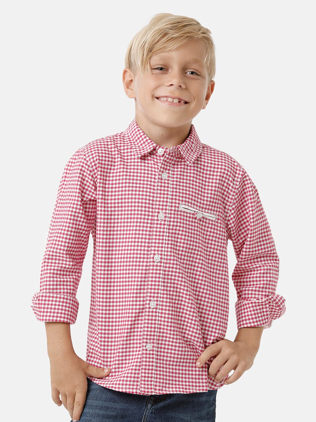 

KATE & OSCAR Boys Smart Gingham Checked Cotton Casual Shirt, Pink