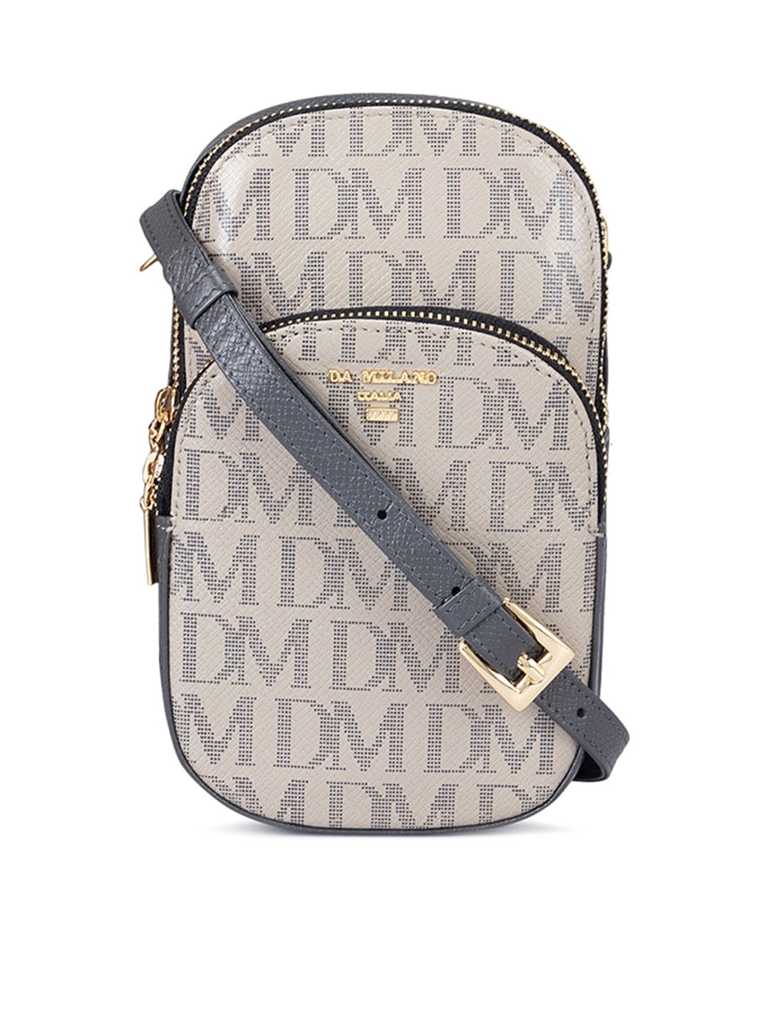 

Da Milano Typography Printed Structured Sling Bag, Grey