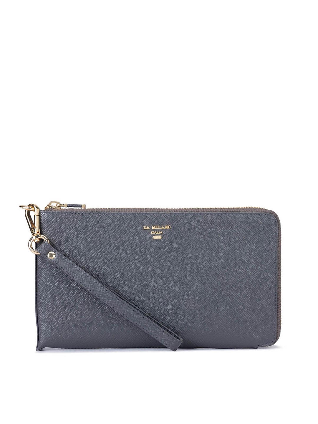 

Da Milano Unisex Textured Leather Zip Around Wallet, Grey