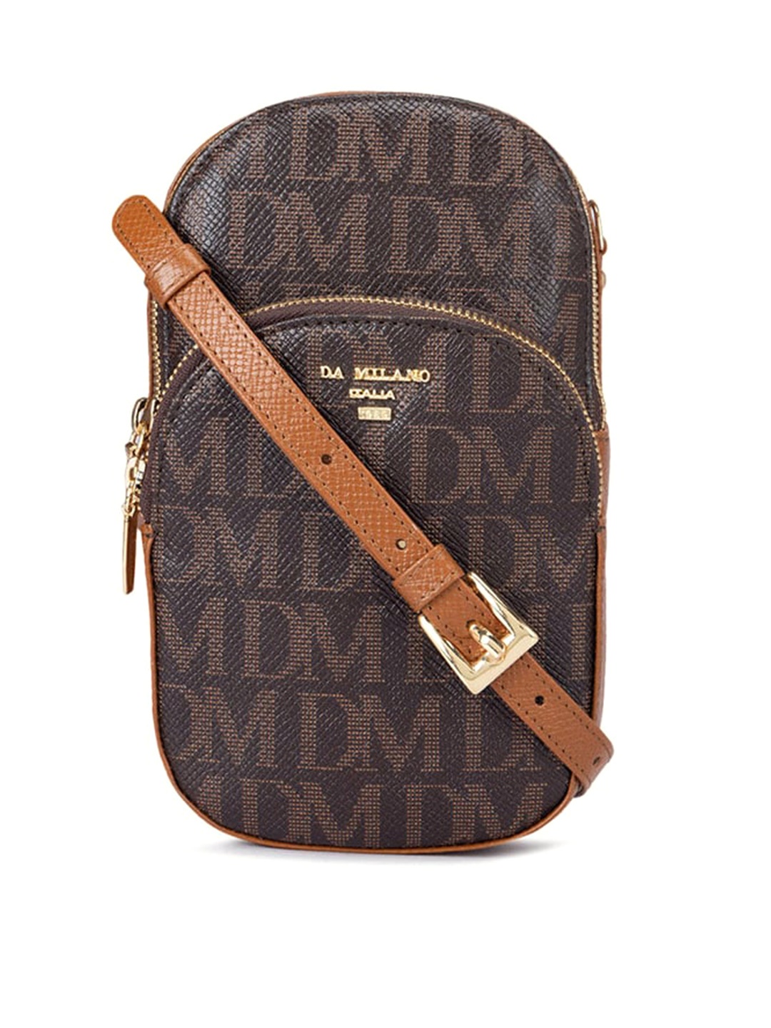 

Da Milano Typography Printed Structured Sling Bag, Brown