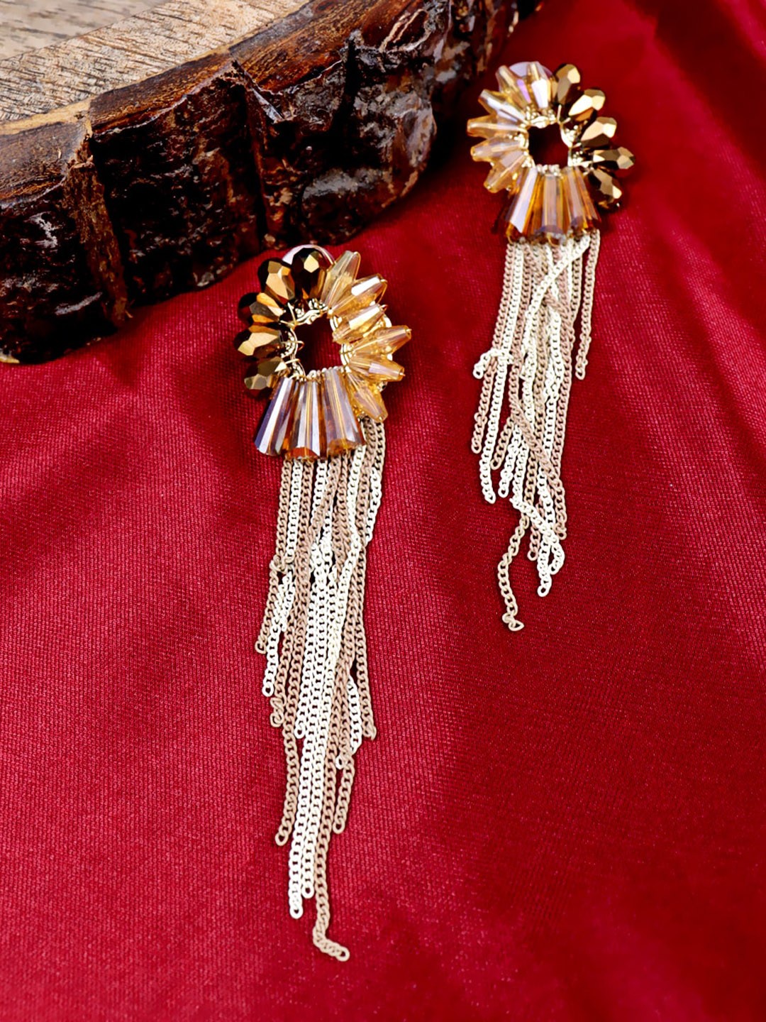 

VAGHBHATT Gold-Plated Floral Tassel Drop Earrings