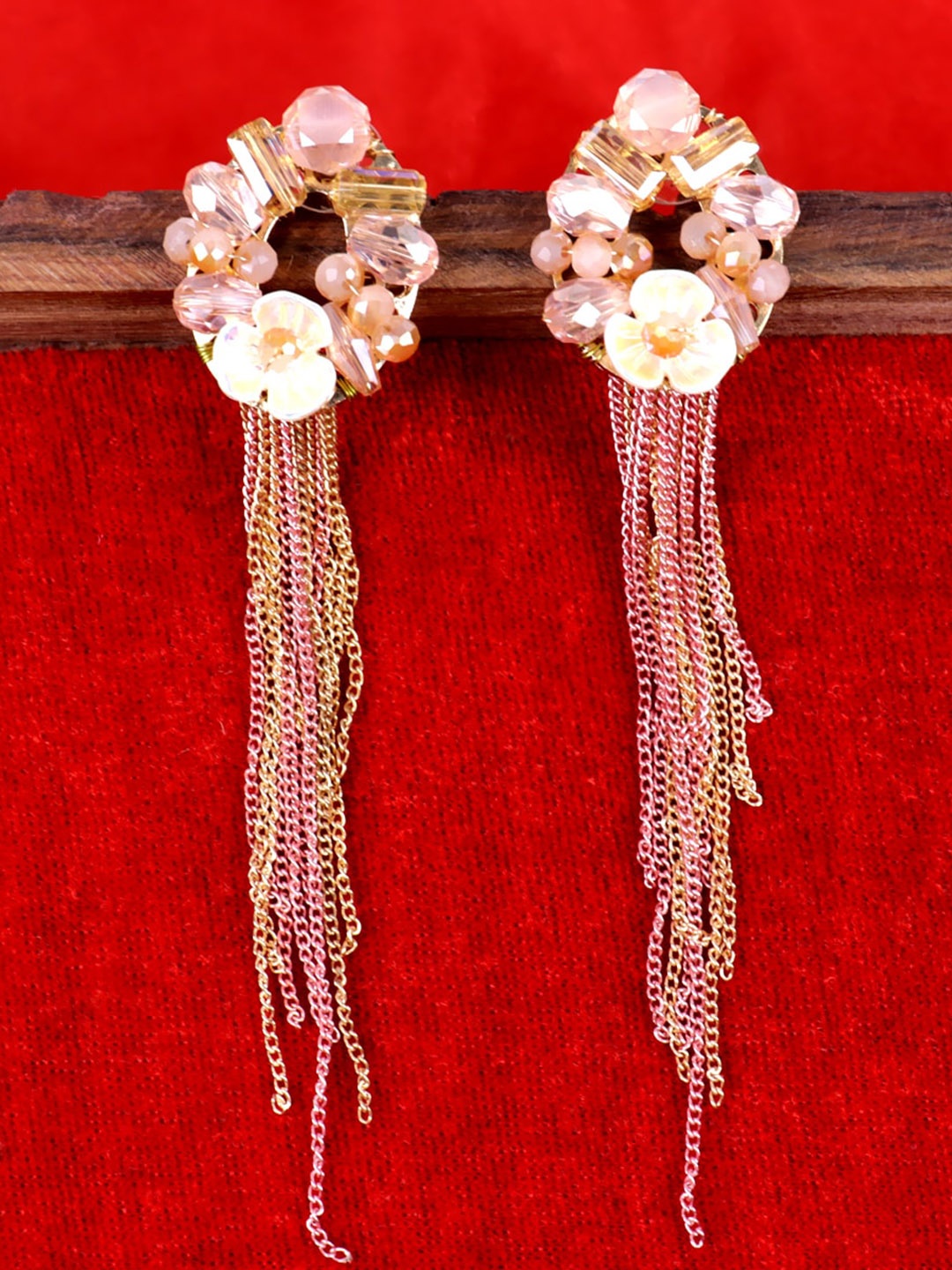 

VAGHBHATT Gold-Plated Floral Tassel Drop Earrings, Pink