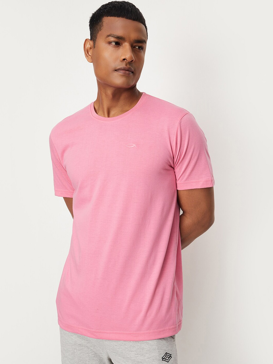 

max Men Round Neck Short Sleeves Lounge T-Shirts, Pink