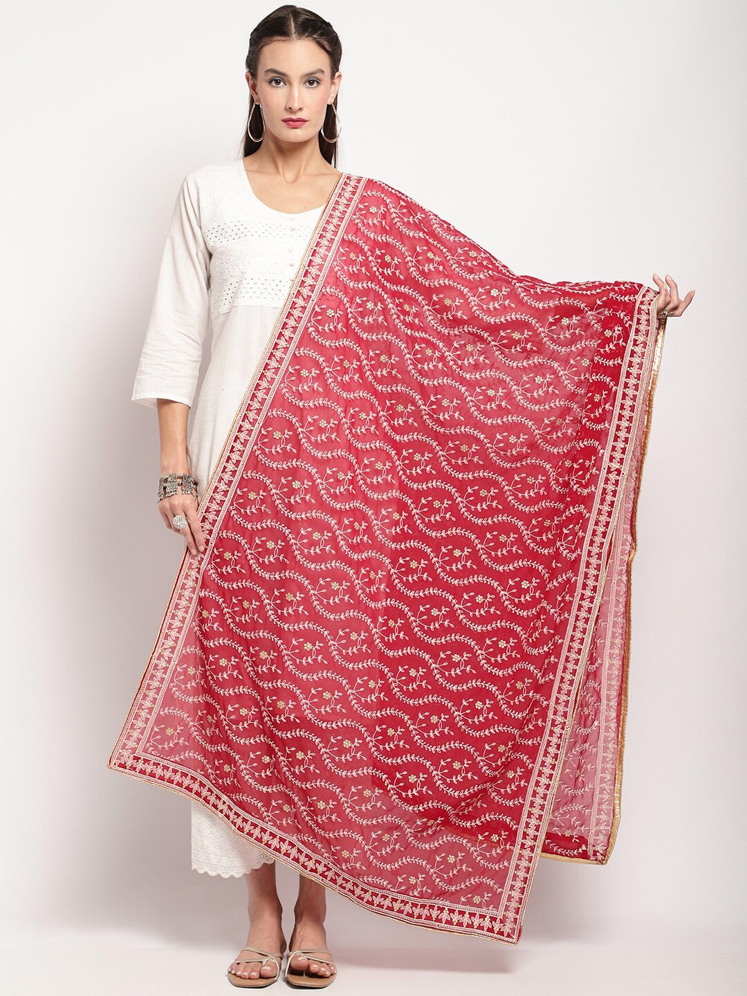 

Miaz Lifestyle Cotton Ethnic Motifs Printed Dupatta, Peach