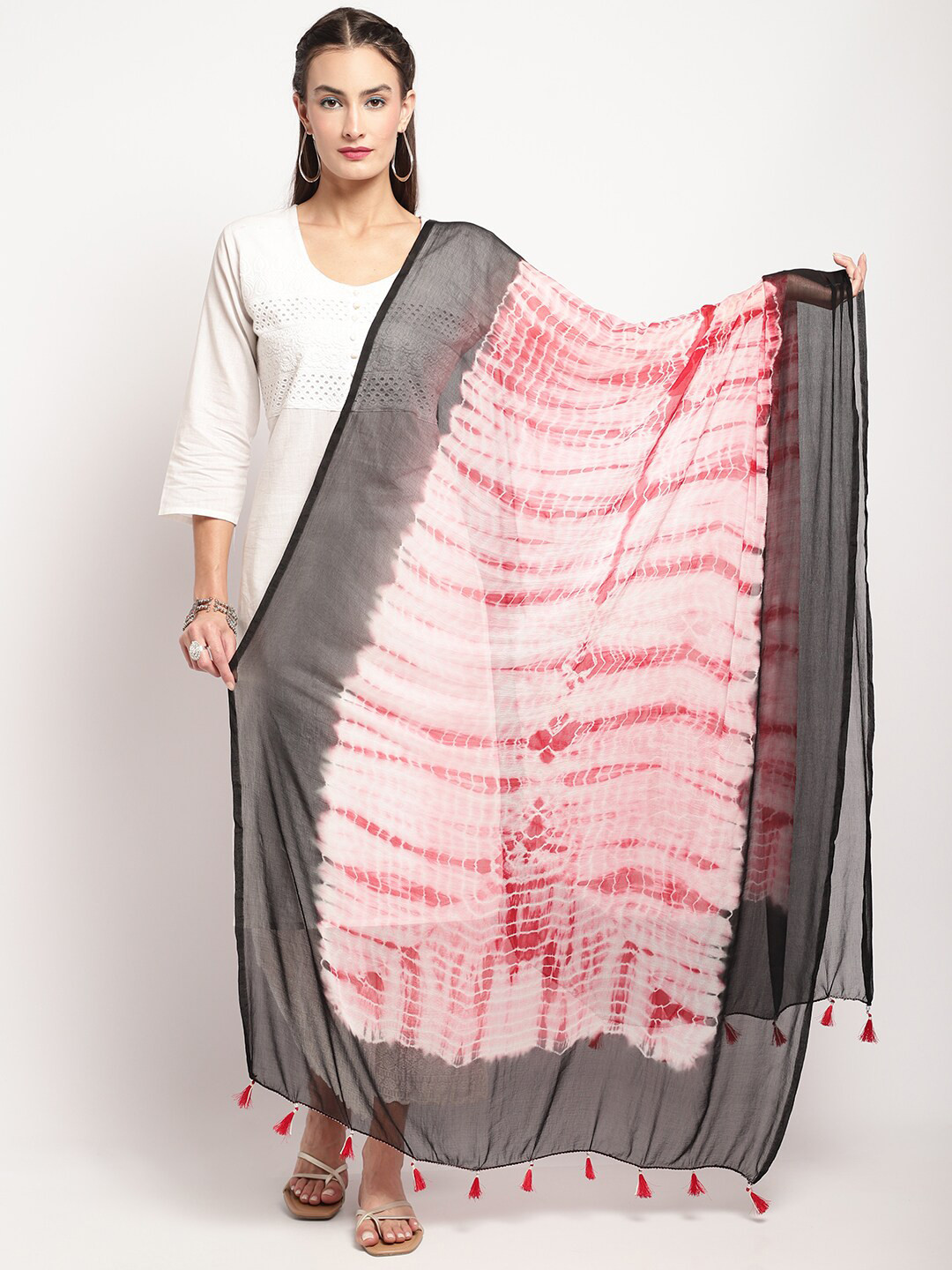 

Miaz Lifestyle Tie and Dye Dyed Chiffon Dupatta, Black